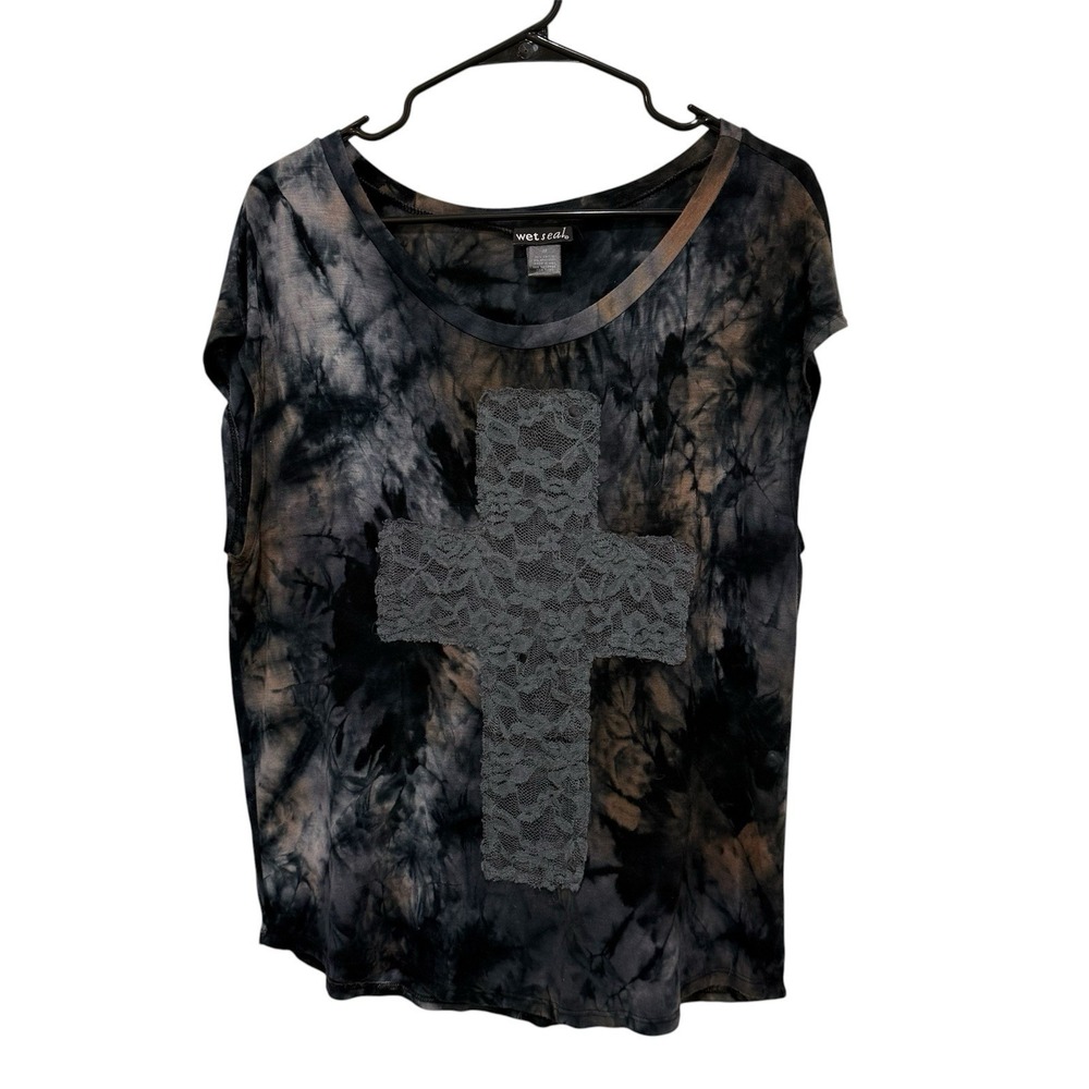 Wet Seal Tee Distressed Tie Ice Dye Lace Grunge Goth Y2K  Women's M